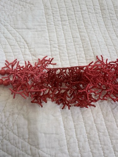 Coral Pink Red Beaded Coral Statement Choker Necklace Cruise Tropical Resort - Picture 10 of 11