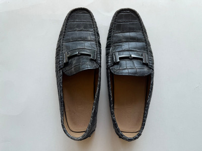TOD's Men's Moccasins Shoes Gray Leather Embossed Sz 7/US 8