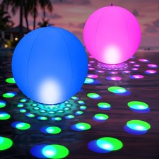 Color Changing Floating Pool Lights - 15" Inflatable Solar LED Glow Balls, Water