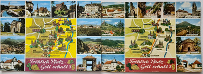 Postkarten Lot 2 x Landkarte Orientierungskarte ''Fröhliche Pfalz'' div. Orte col.