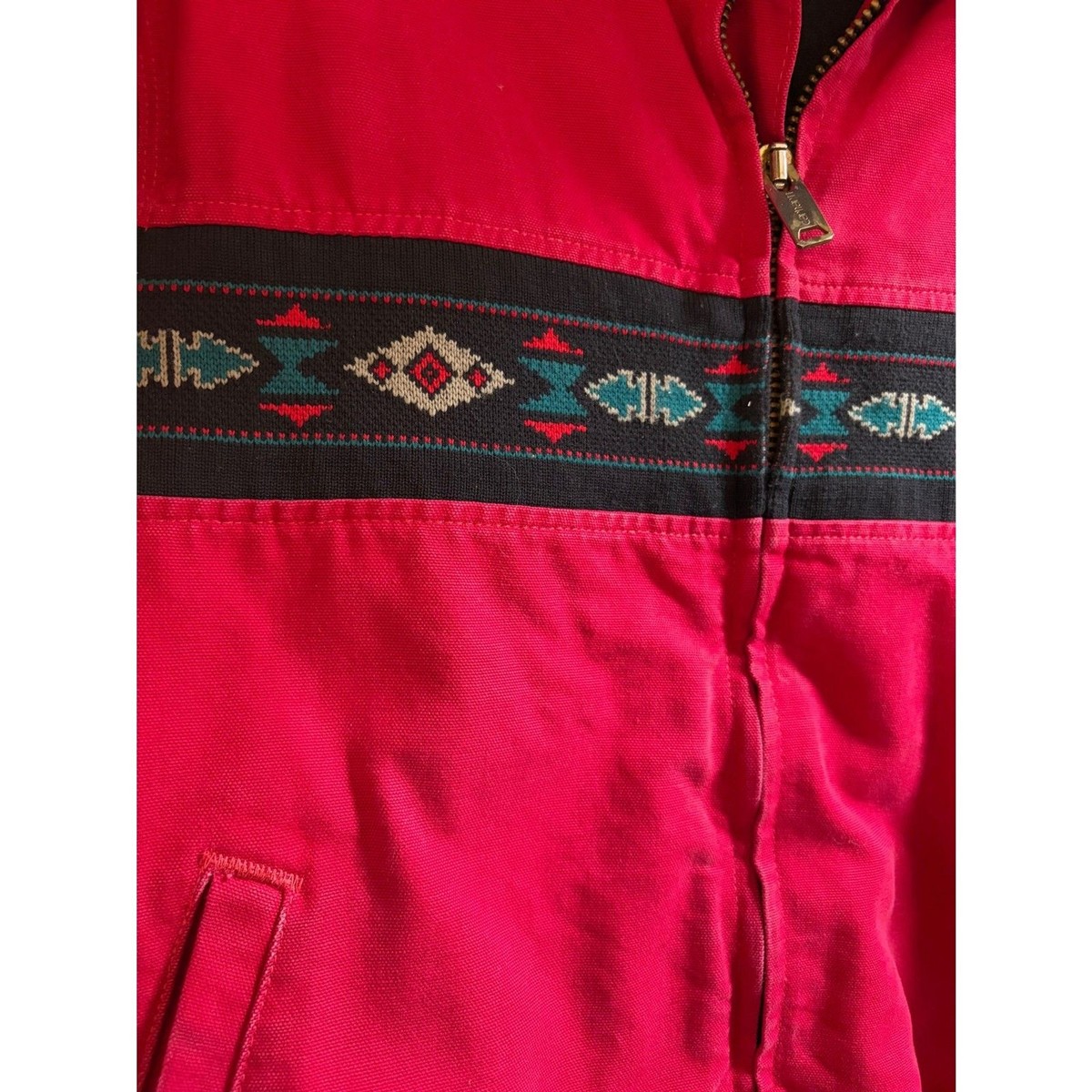 Vintage Carhartt 90s J77 RED Canvas Aztec Jacket Size XL Lined