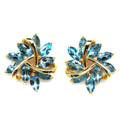 PNG 925 Silber Handgefertigt 18K Vergoldet 3 x 7 mm Sky Blue Topas Ohrstecker