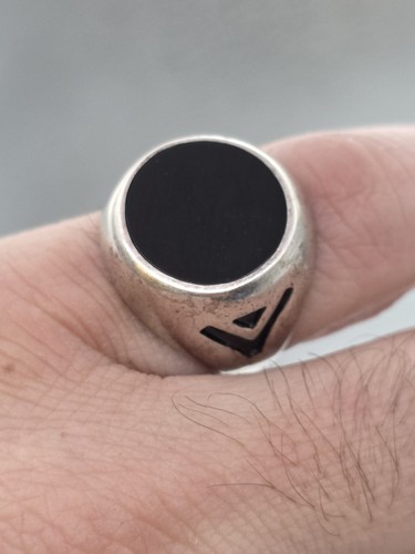 VINTAGE STERLING SILVER 925 SEZGIN BLACK ONYX MEN'S RING SIZE 11