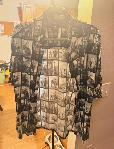 H&M, H&M Men's 2XL Black/White/Gray Graphic Print Collared Short Sleeve Button-Up