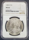 1884-O US Morgan Silver Dollar - NGC Graded MS 63