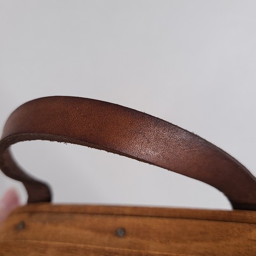 Cesta de pan tejida a mano Longaberger 1994 14,5x8x4 mango de cuero jardín cocina - Imagen 12 de 22