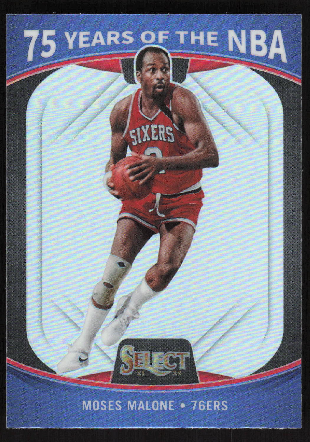 2021-22 Panini Select #66 Moses Malone Silver Prizm 75 Years Card