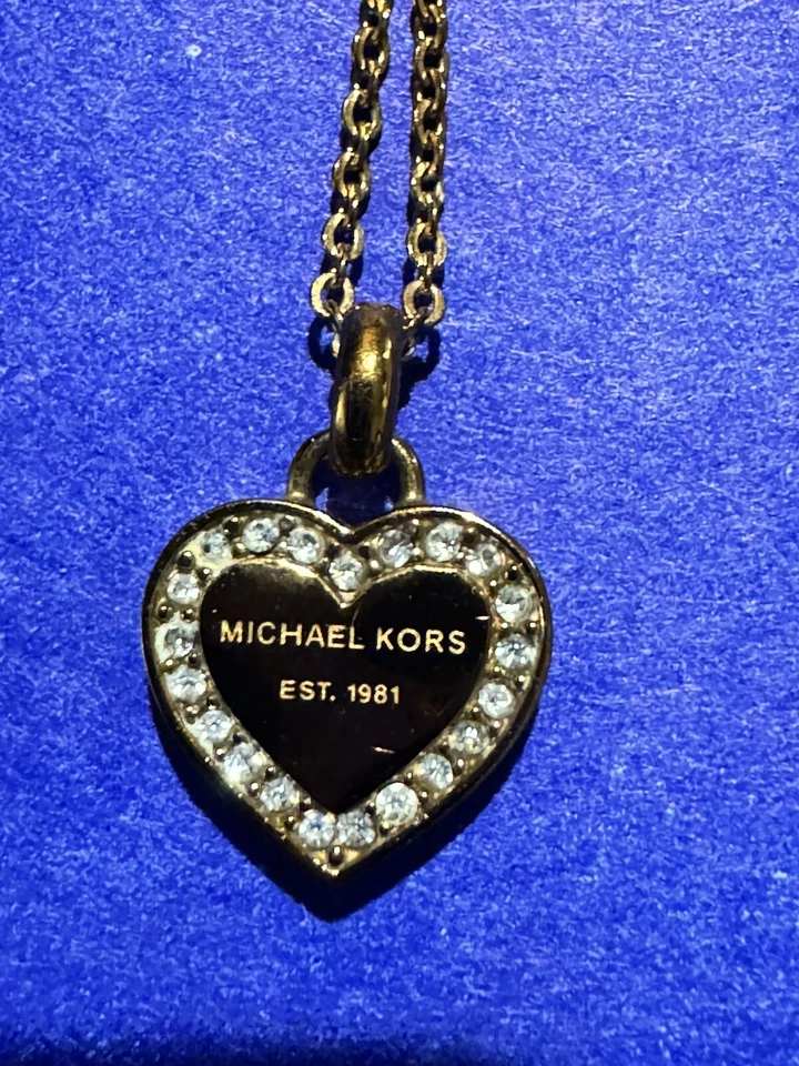 MICHAEL KORS TONO ORO ROSA•COLLAR COLGANTE CORAZÓN CRISTAL•9”• Cierre langosta Foto 3 de 4