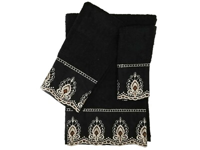 100% Cotton Sheer Embroidered 3 Piece Towel Set Included Bath Hand Facial Towel