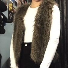 Brown Faux Fur Open Vest Coat Club Monaco Womens