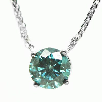 Diamant Solitär Anhänger Halskette rund grün behandelt VS2 14K Gold 0,91 TCW