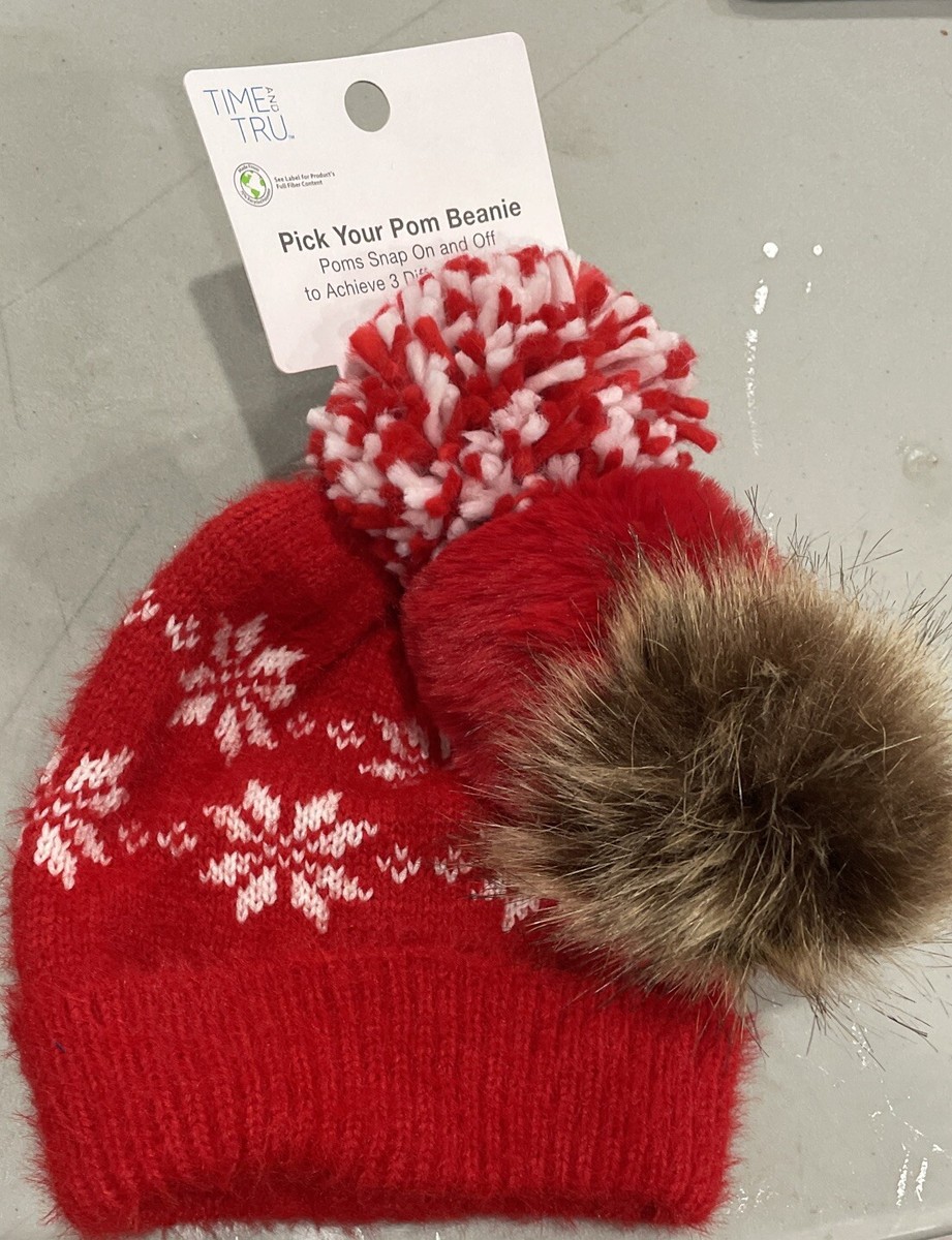 Betmar Vibrant Red Knit Hat with Pom-Pom Hand Knit Beanie, Red Beanie Hat, Cable Knit Womens Winter  main image 2