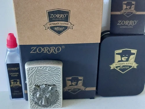 Zorro high quality oil lighter gift set with oil refill Tiger head antique Silve - Picture 1 of 4
