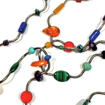 Multicolored Semi-Precious Gemstone Necklace Wiggle Chain