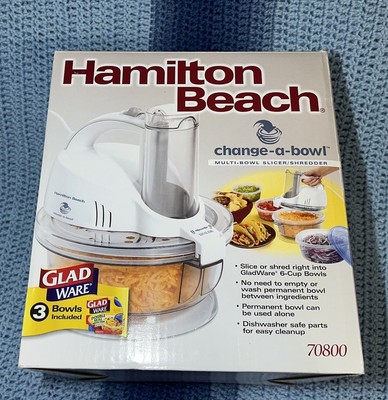 Hamilton Beach Change-A-Bowl Multi Bowl Slicer Shredder 70800 With Glad Wear NEW