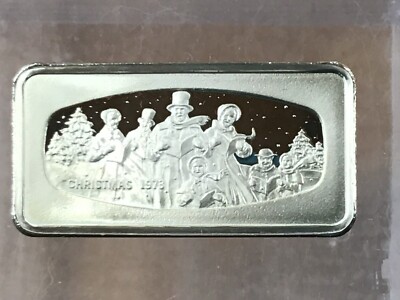 1973 Franklin Mint Christmas Ingot 2 Ounce Silver Art Bar B0344 | eBay