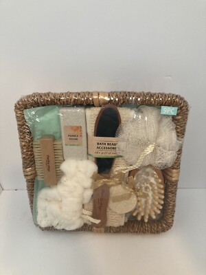 Essential Design Bath & Spa Gift Basket Set with Massager & Nail Brush, 9 Pieces