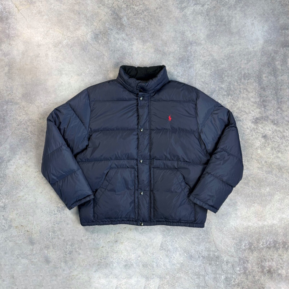 VINTAGE POLO RALPH LAUREN NAVY BLUE DOWN PUFFER JACKET - SIZE