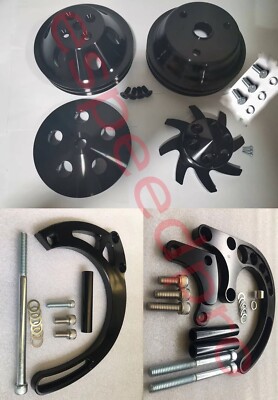 BLK Alum SBC V-Belt Kit Power Steering 283-400 Chevy Small Block Long Water Pump