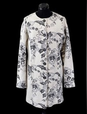 Lucy & Laurel Anthropologie Cream/black Wool Blend Floral Print Coat Size L