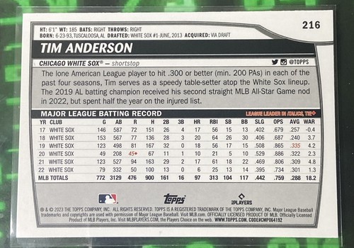 2023 Topps Big League Tim Anderson Rainbow Foil Parallel Chicago White Sox - Picture 4 of 4