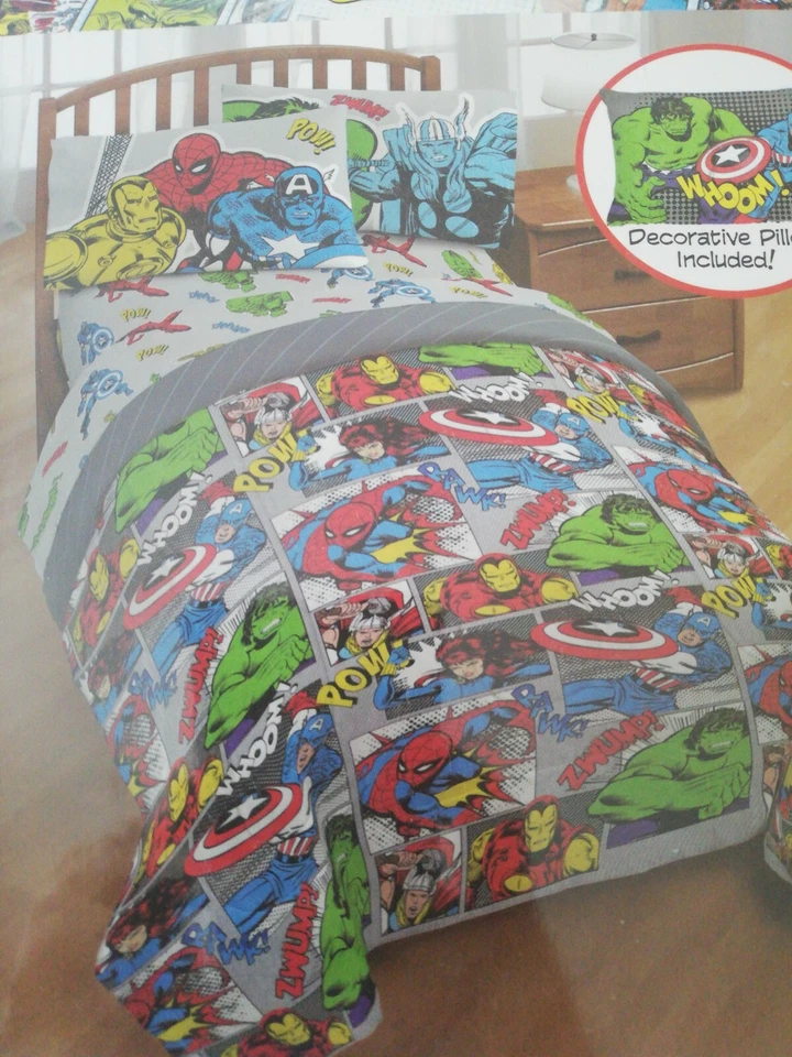 Juego de cama completo edredón, fundas, almohada decorativa de 8 piezas Marvel Comics precio de venta sugerido por el fabricante 240 USD Foto 3 de 4