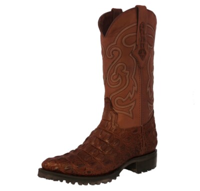 Mens Cognac Motorcycle Boots Alligator Back Pattern Leather J Toe Cowboy Botas