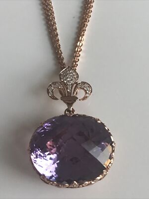 Amethyst natürlicher großer Anhänger 20'' Kette Roségold CZ