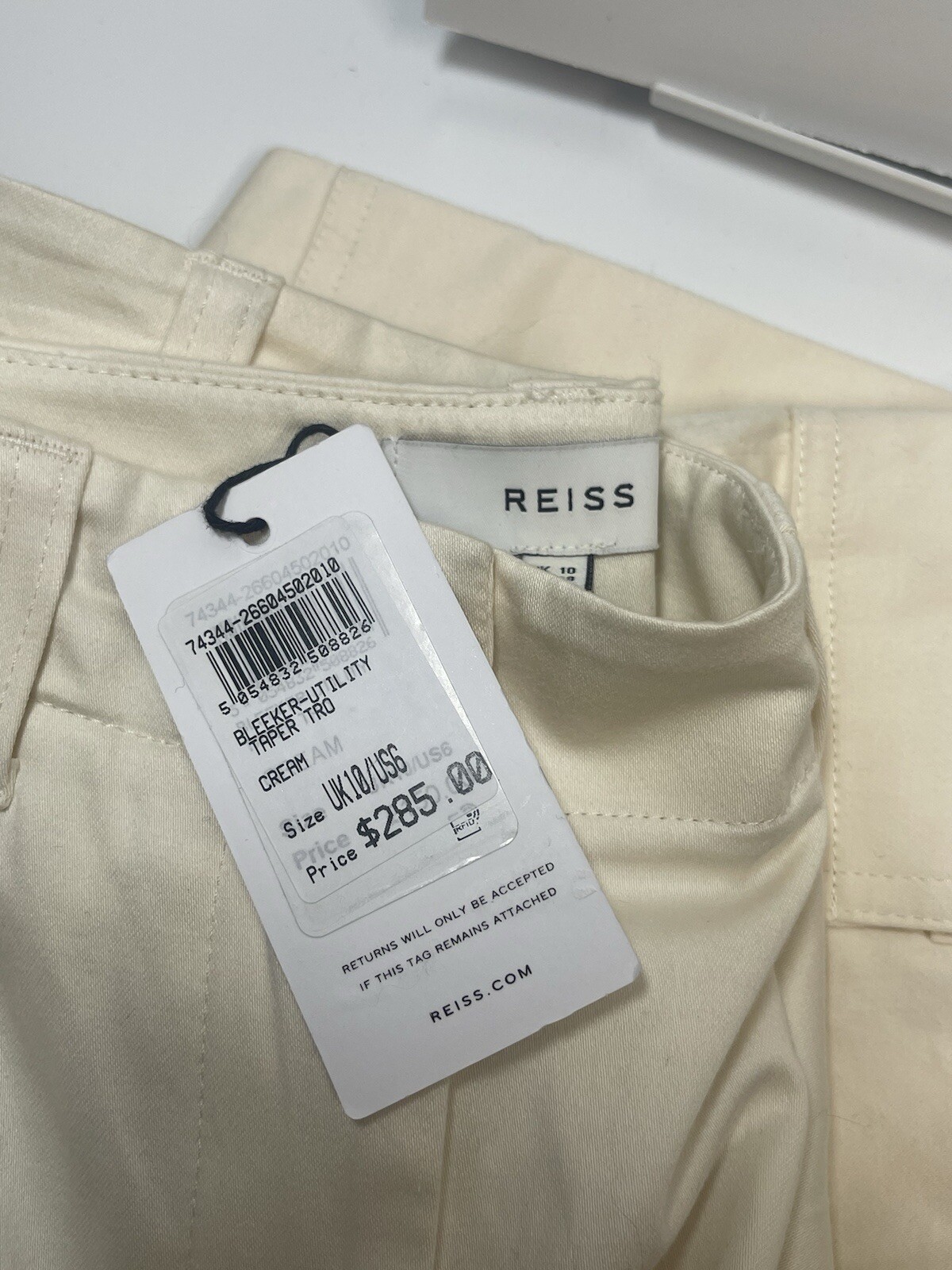 REISS Bleeker Utility Taper Trousers In Cream Sz 6 New image 9