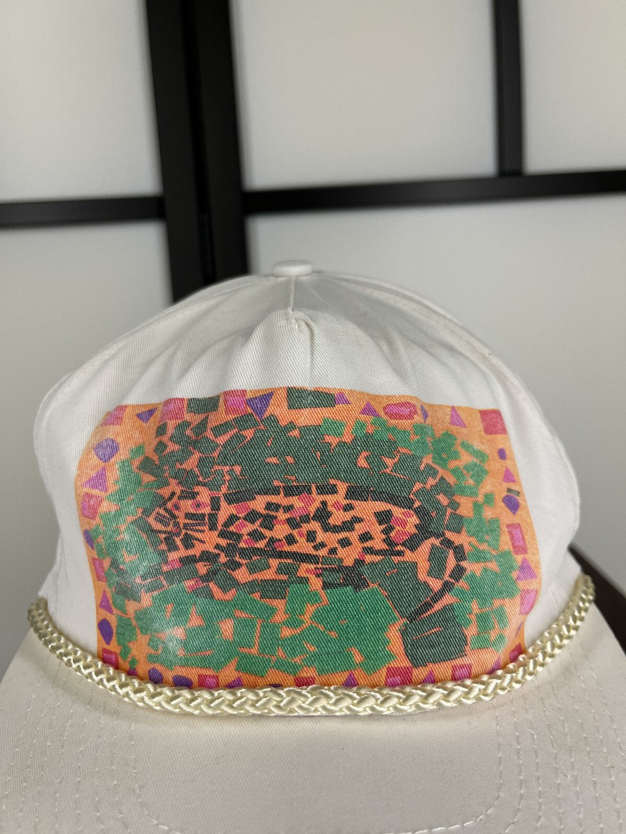 Hat Cap Snap Back Adult One Size White Polyester Cotton Geometric