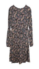 New LOFT 16 Dress Knee Length Black Floral Print Leaf Burgundy Long Sleeve NWT