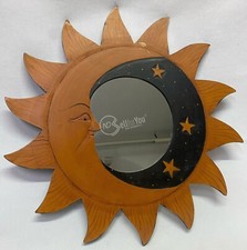 Specchio da parete in legno sole luna 49,5 cm marrone e nero arredamento arredo