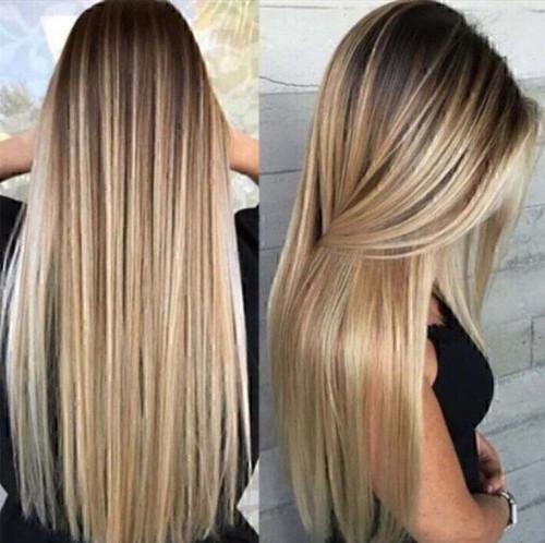 Damen Lang Perücken Ombre Blonde Langhaarperücke gerade wie Echthaar Perücke