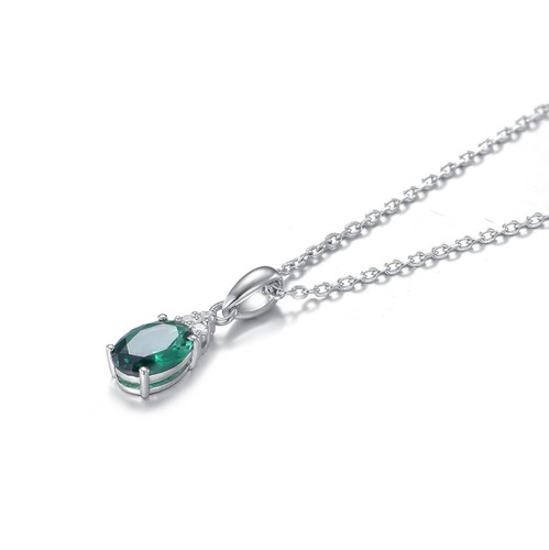 Ladies 950 Solid Platinum Oval Cut 0.75 Carat Emerald and Diamond Pendant - Picture 2 of 4