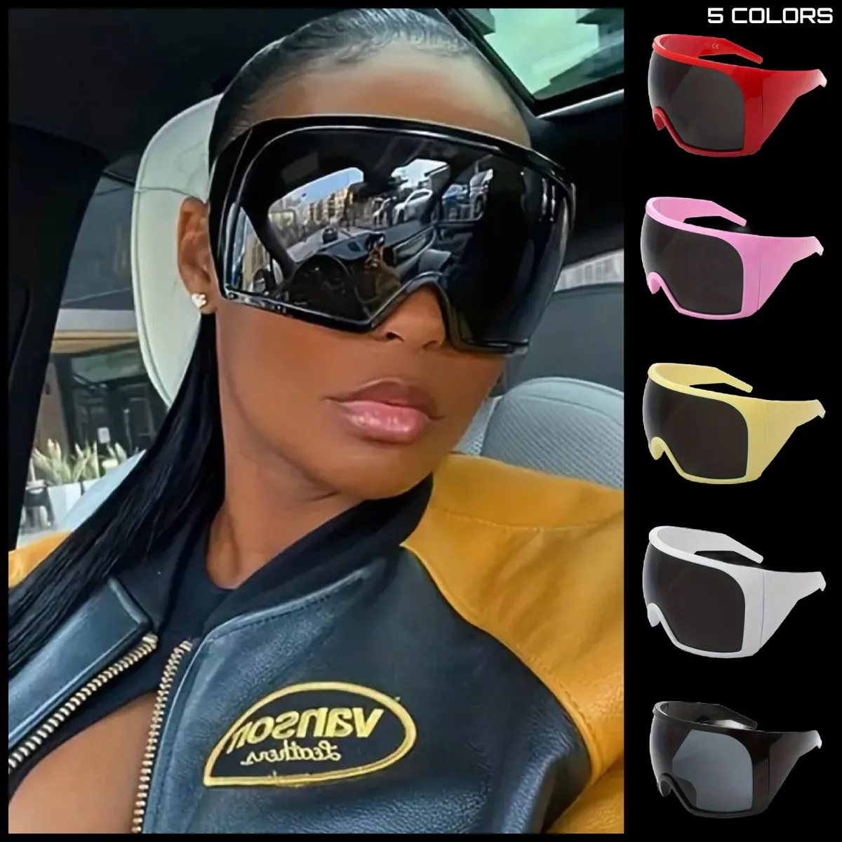 OVERSIZED Futuristic Wrap Around Face Shield Party Raver SUNGLASSES Huge  Frame