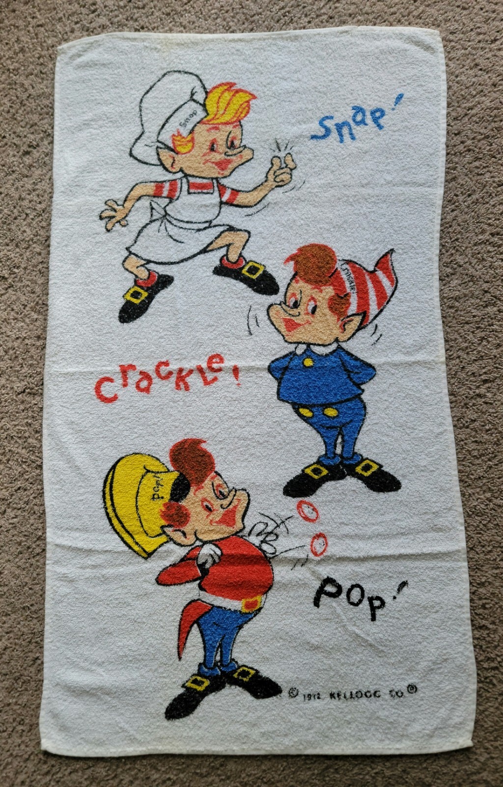 Vintage 1972 Kelloggs Rice Krispies Kitchen Towel Snap Crackle Pop 22x39 towel