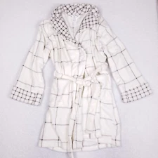 Martha Stewart Robe One Size Cream Plaid Belted Fleece Soft Cozy Lounge Macy's