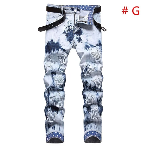 Moda Para hombres Jeans Elastizados Calce Ajustado Pantalones Informales Largos Estampados Denim Pantalones - Imagen 10 de 38