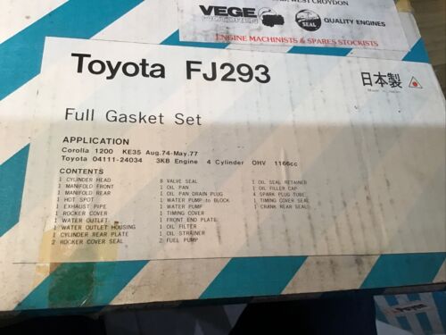 Toyota 3KB eng, 1166cc OHV Full Engine gasket set 1974/77 Corolla,Starlet - Picture 1 of 3