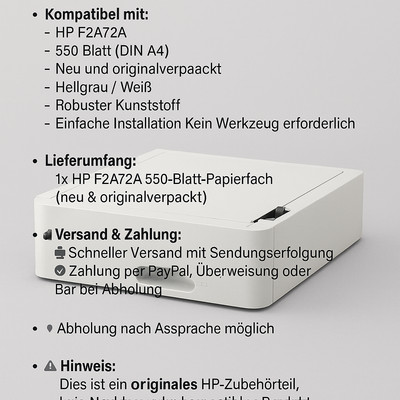 NEU HP F2A72A Papierfach 550 Blatt A4 für LJ M501/M506/507/MFP527/528 OVP