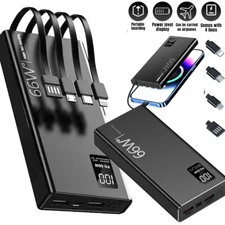 40000mAh 66W Power Bank Fast Charging Portable Charger PD20W Build-in 4 Cables