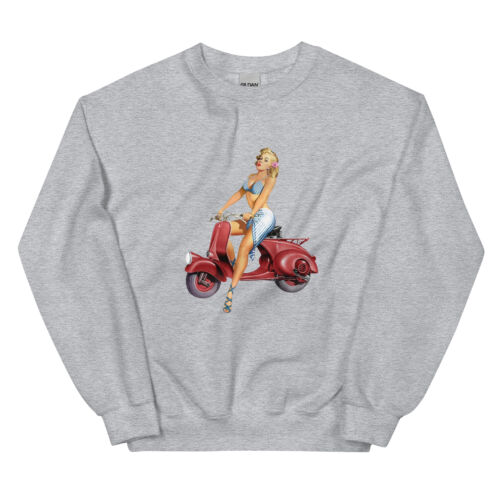 Felpa unisex scooter ragazza mod retrò cool pin-up - Foto 6 di 6