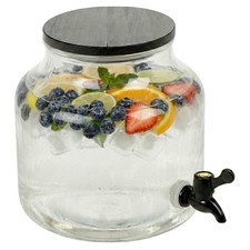 5.2L Glass Beverage Dispenser Jar with Tap & Wooden Lid  Juice Cocktails Party