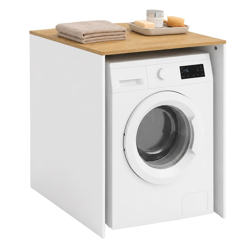 Meuble sur lave-linge, étagère, armoire, rangement, décor bois naturel