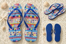 Women's Geometric Print Flip Flop Sandals Multicolor/Blue Slip-On Straps