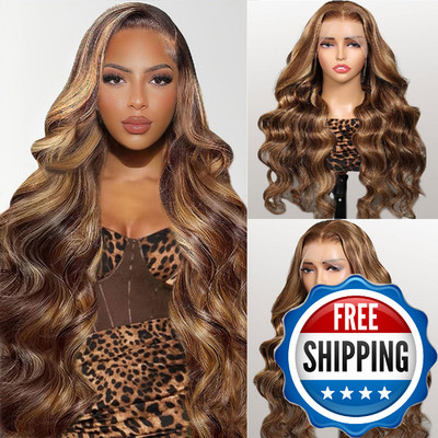 Qimo 28 Inch Honey Blonde Wig Human Hair 200 Density Ombre 13X6 Hd Lace Front