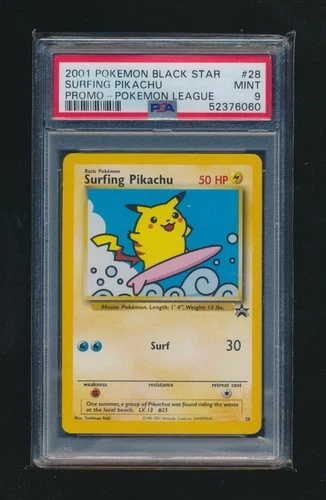 SURFING PIKACHU 2001 POKEMON WOTC BLACK STAR LEAGUE PROMO #28 GRADED PSA 9 MINT