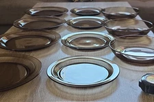 Vereco France Lot Smoke Brown Glass Salad Side Plates  11pcs.