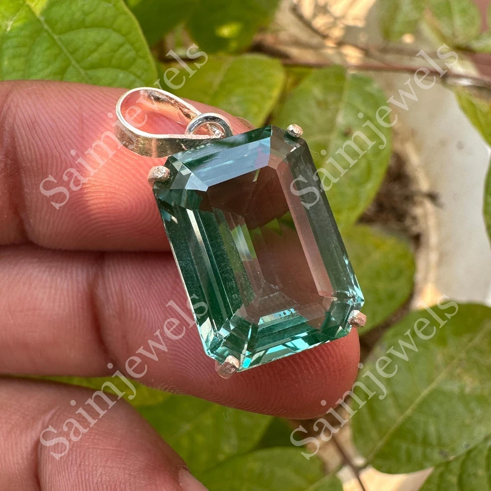 Certified 27 Ct Natural Green Sapphire Pendant 925 Sterling Silver Jewelry Gift - Image 4 of 4