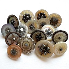 Variety 16 Small Victorian Mother of Pearl Metal & Cut Steel Accents 1/2 - 9/16